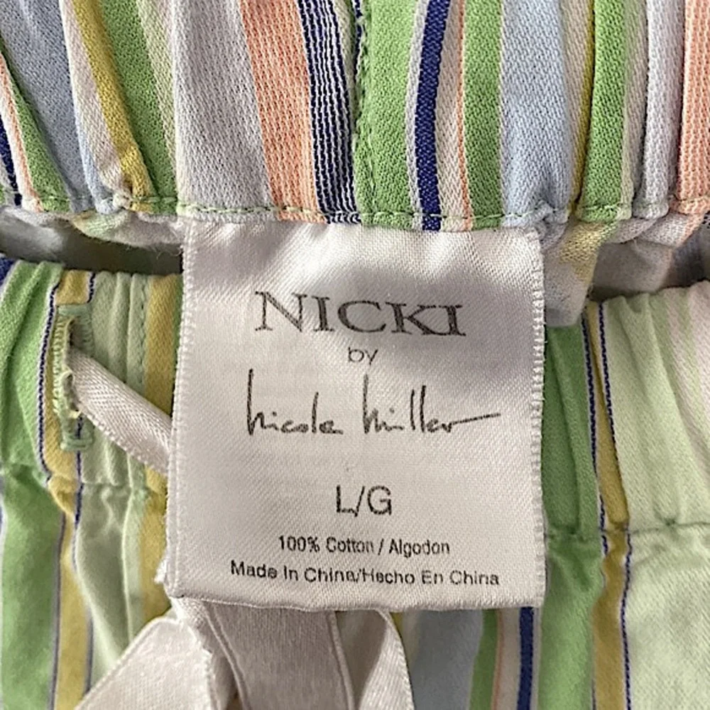 Nicki by Nicole Miller Green Pink Striped SZ L Y2K Revival Preppy Pajama Pants